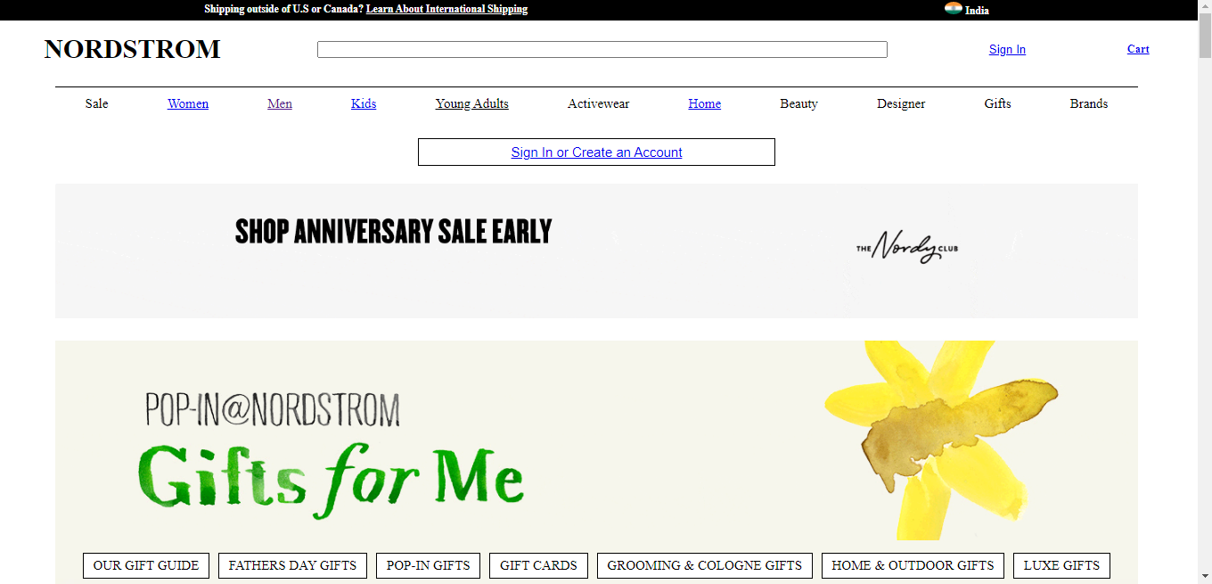 Nordstrom site Screenshot